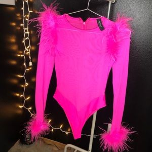 SOLD Neon pink flamingo bodysuit- Akira
